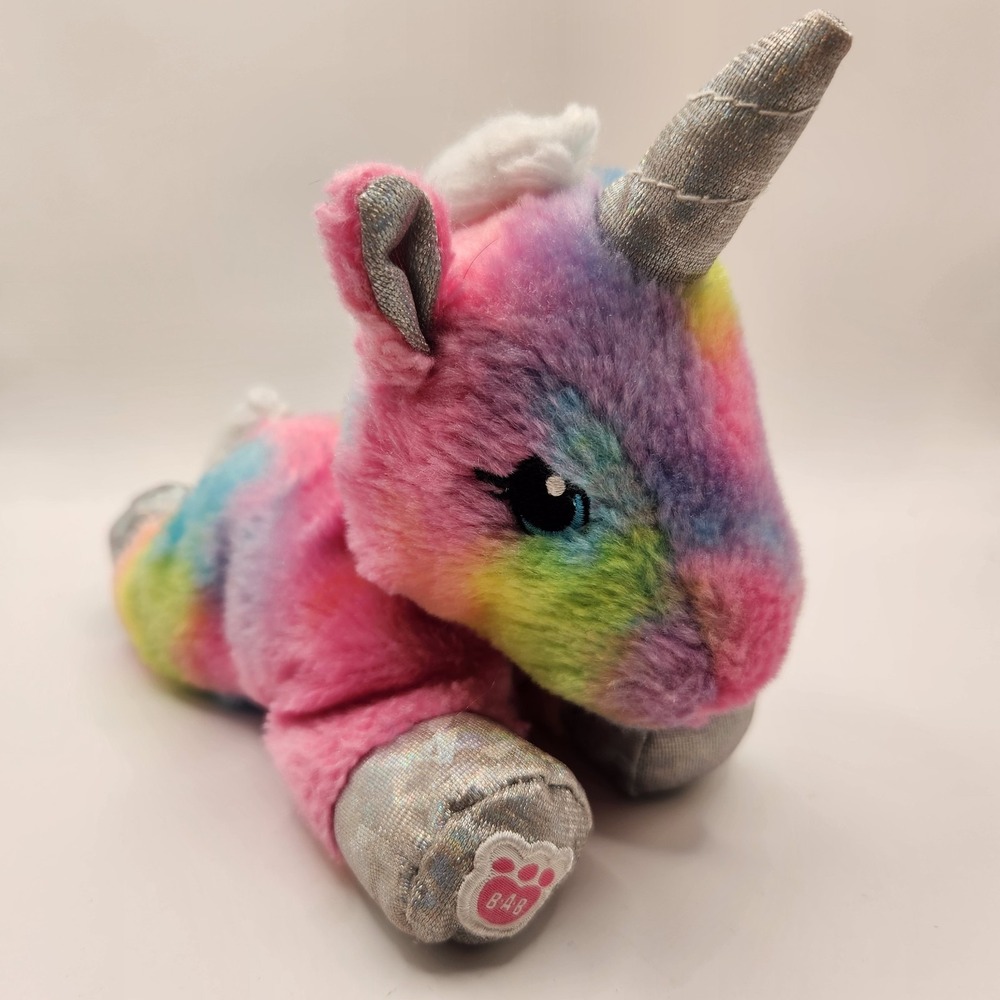 Build A Bear Mini Rainbow Unicorn Beans Stuffed Animal Plush 9 1/2" BAB Sparkle